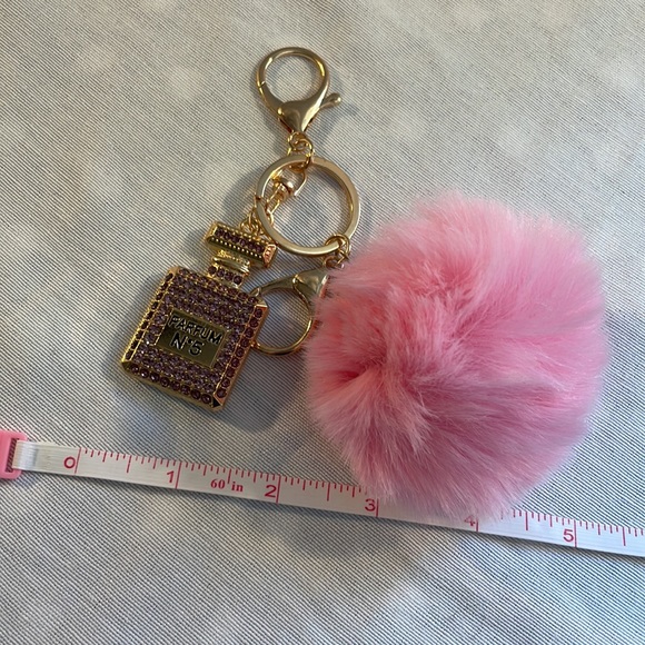 NEW PINK Pom with Rhinestone perfume charm luxury style keychain Barbie - Picture 4 of 5